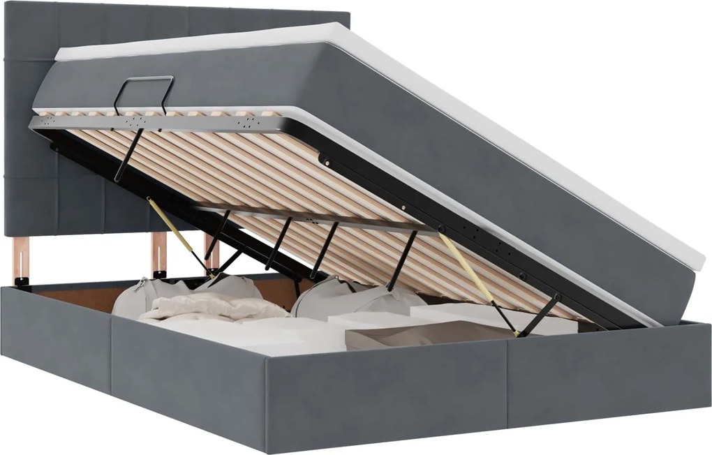 vidaXL Pat cu saltea și LED cu saltea Gri închis 140 x 190 cm Catifea