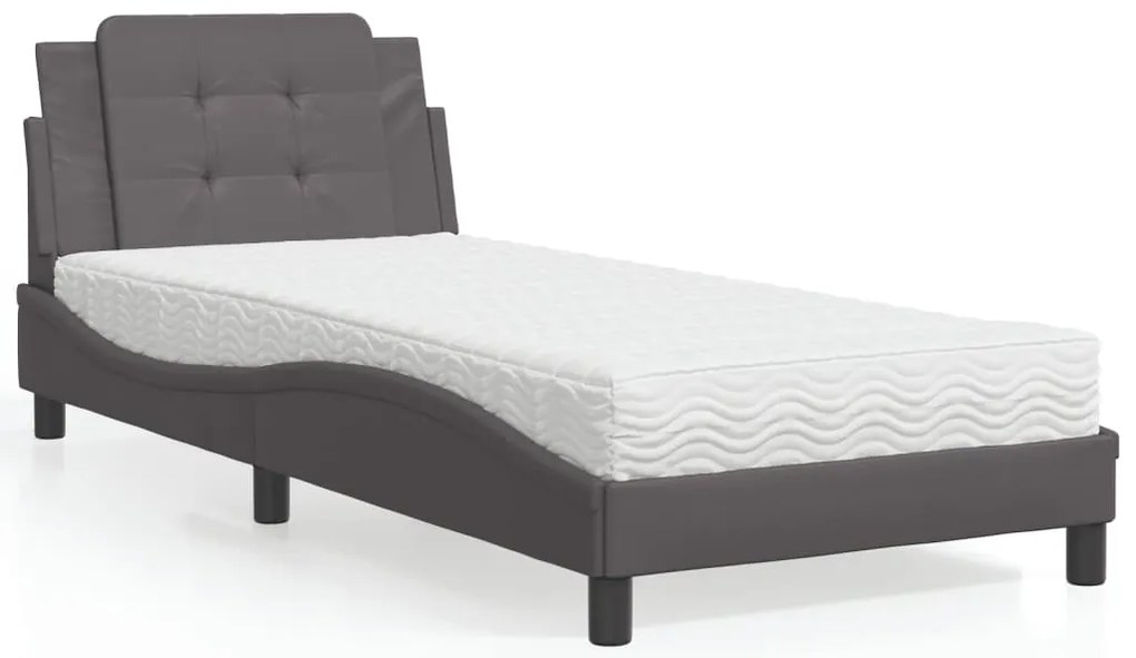 vidaXL Pat cu saltea, gri, 90x200 cm, piele ecologică
