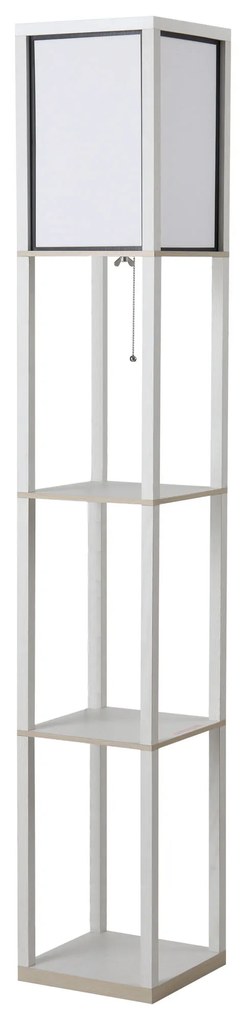 HOMCOM Lampă de Podea 40W cu 3 Rafturi Integrate și Comutator de Picior, Lampă Modernă din MDF și Acrilic, 26x26x160 cm, Alb | Aosom Romania