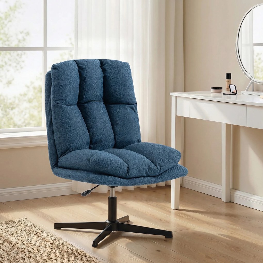 HOMCOM Fotoliu de salon rotativ 360° Înălțime reglabilă Șezut lat Tapițerie din in Bază metalică Albastru închis | Aosom Romania