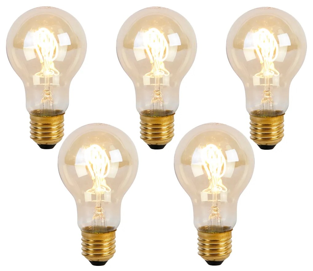 Set de 5 becuri cu filament spiralat LED E27 A60 Goldline 2W 150lm 2200K
