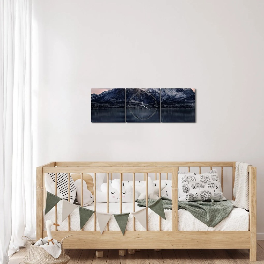 Tablou lacul cu munte (cu ceas) (90x30 cm)