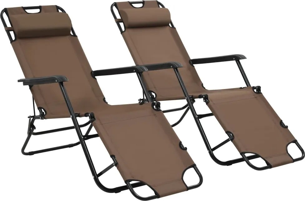 vidaXL Șezlonguri plajă pliabile suport picioare 2 buc. maro oțel