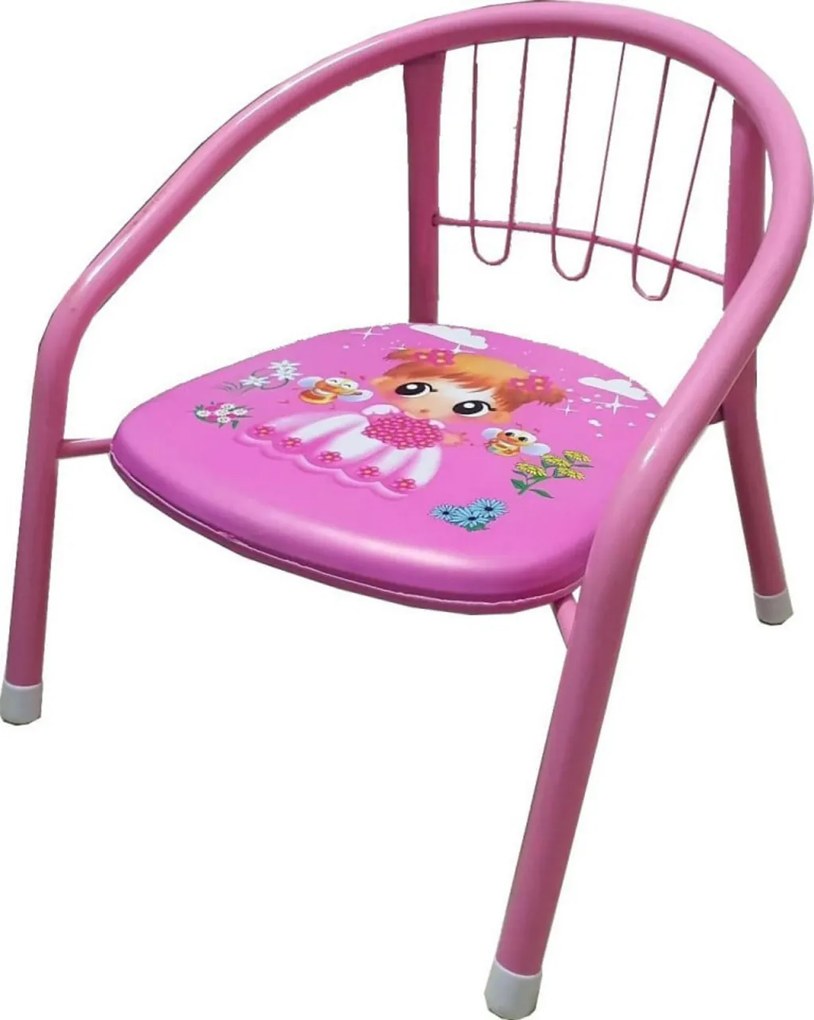 Scaun metalic pentru copii Novokids™ Little chair, Sezut moale cu sunete, Pentru interior si exterior, Dimensiuni 36x36x34 cm , Vopsea lucioasa, Roz