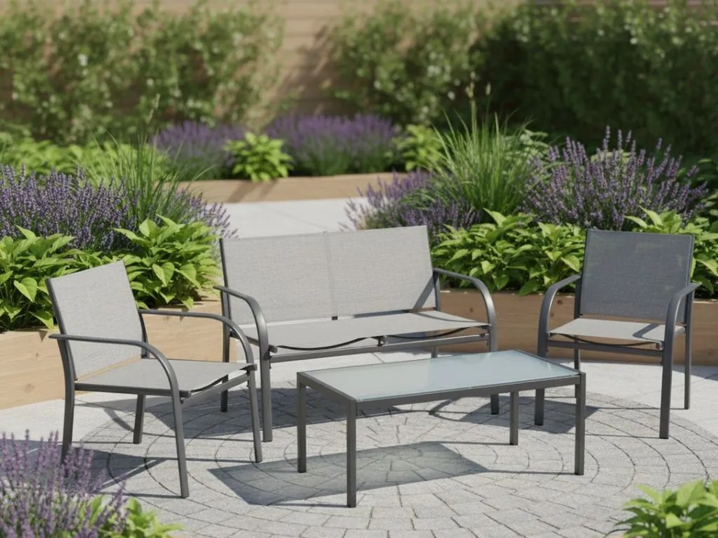 Set de gradina LOUNGE cu fotolii, bancuta si masuta, gri