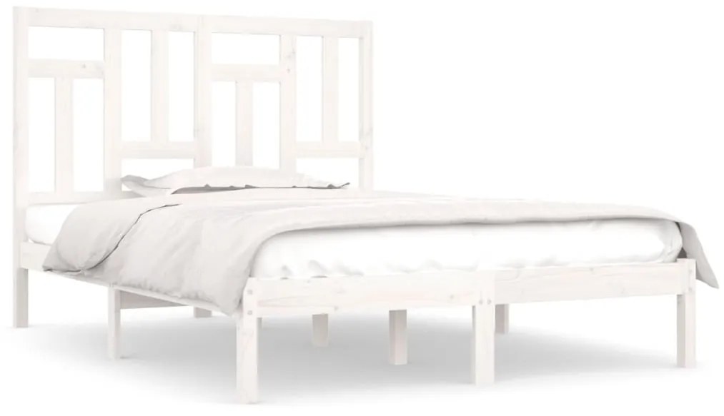 3104544 vidaXL Cadru de pat, alb, 140x200 cm, lemn masiv de pin