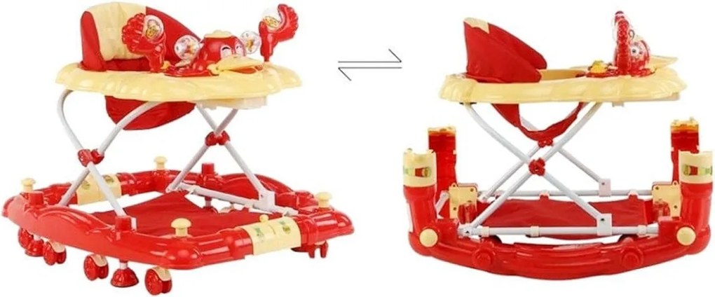 Premergator cu sistem de balansare Baby Care™ H914, cu melodii, functie balansoar,Ratusca, Rosu