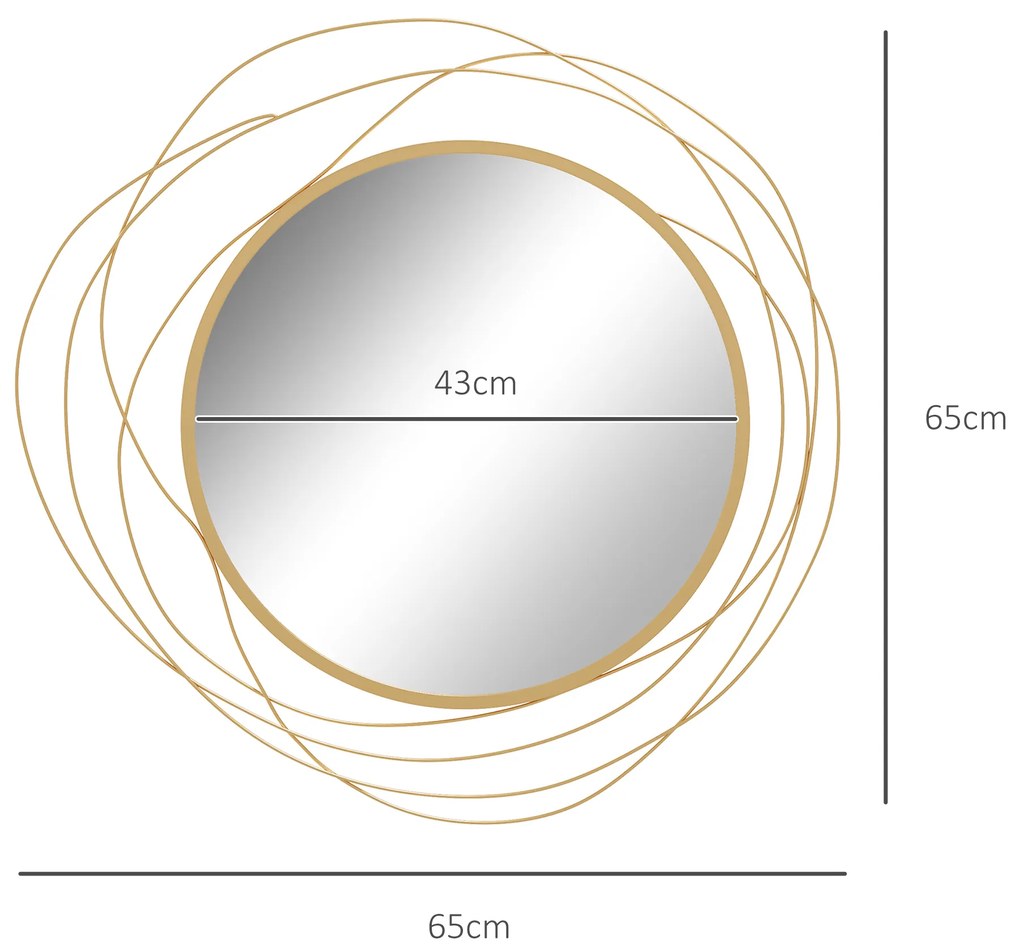 HOMCOM Decor Oglindă de Perete, Artă Metalică de Perete, Oglindă Rotundă pentru Living, Dormitor, Sufragerie, 65x65x1 cm, Auriu | Aosom Romania