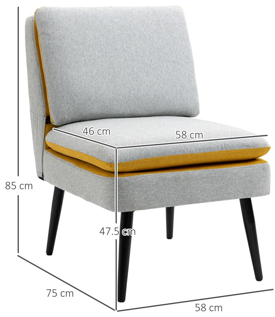 HOMCOM Fotoliu de design tapitat cu picioare de otel, fotoliu modern din material gri si galben, 58x75x85cm | AOSOM RO