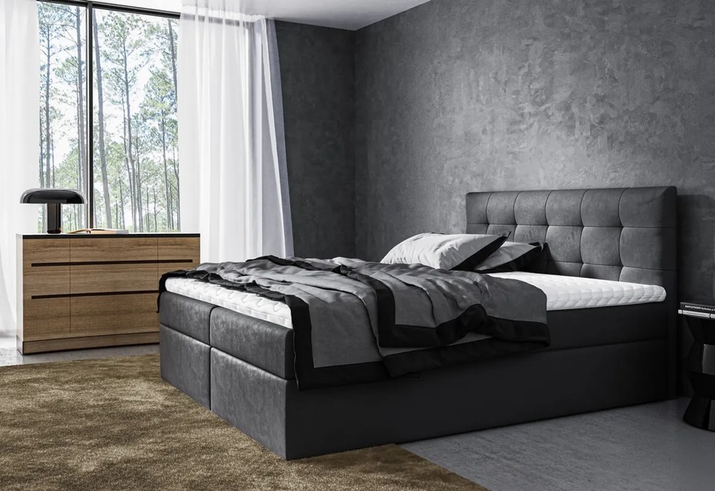 Supermobel Pat tapițat boxspring ROCCO + topper, 120x200, jasmine 100