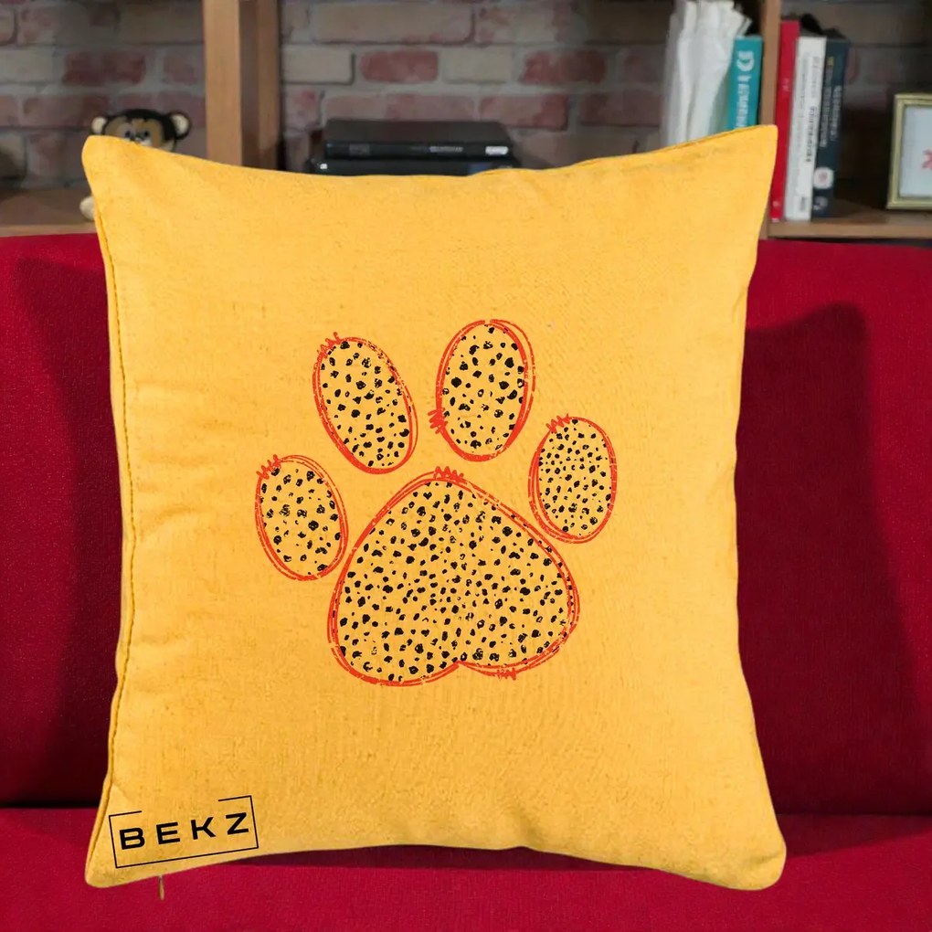 Perna Personalizata Labuta Dalmatian Roz Neon, 40x40 cm, Galben, Husa Detasabila, Perna Inclusa, BEKZ®
