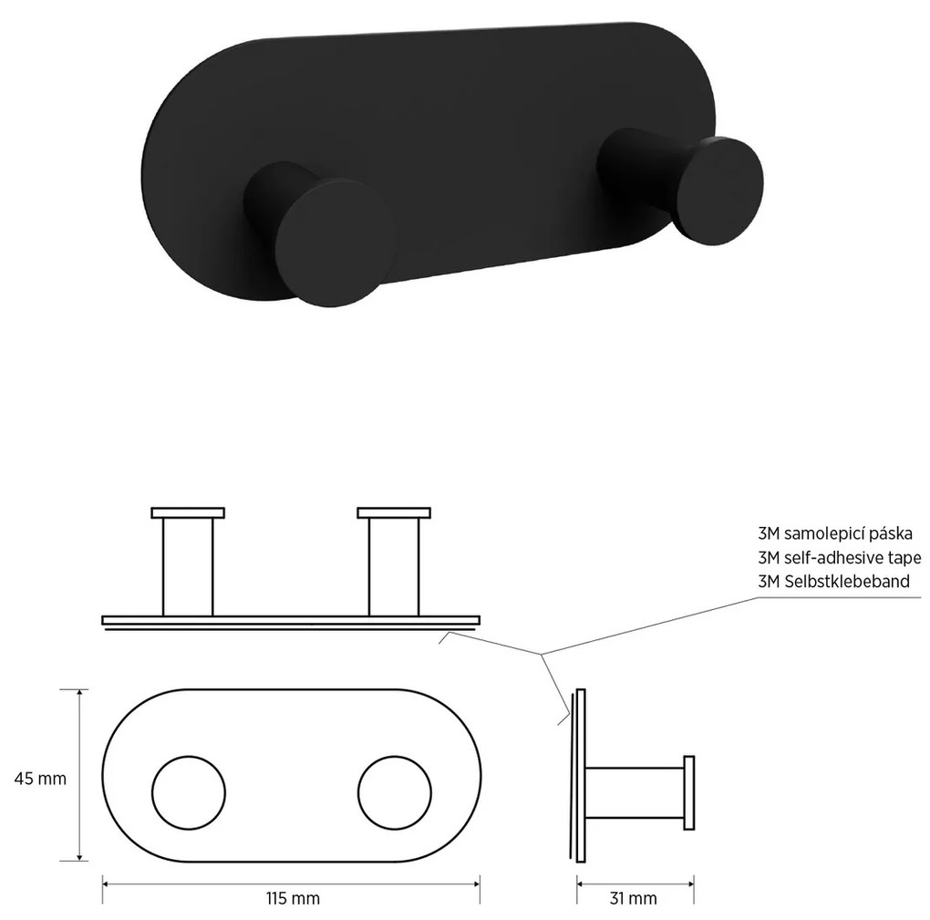 Cârlig dublu autoadeziv Sapho XR220B X-Round,negru