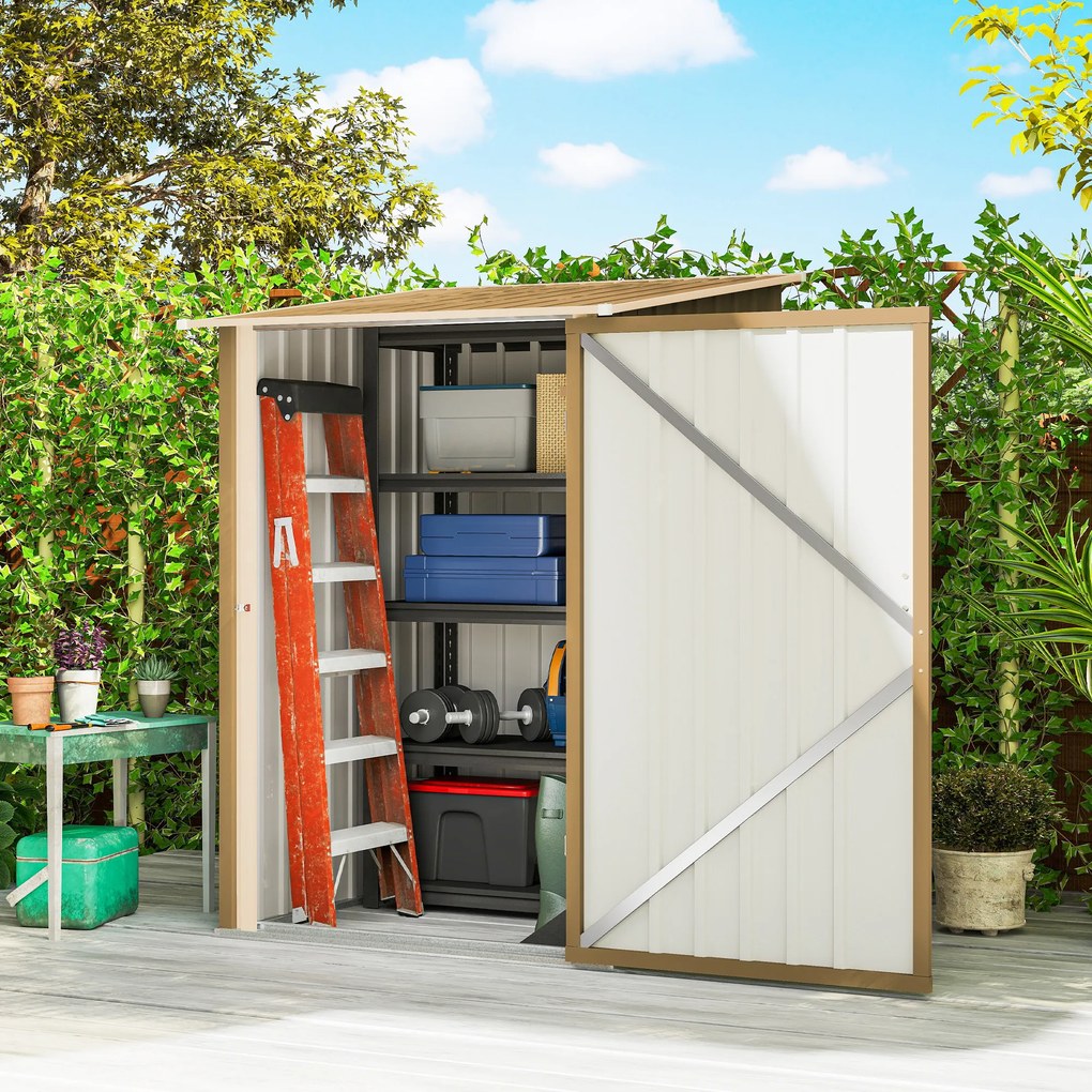 Outsunny Căsuță de Grădină 0.92m² din Oțel Galvanizat, Depozit pentru Unelte cu Ușă Blocabilă, Acoperiș Înclinat, 100x104x160 cm, Galben | Aosom Romania
