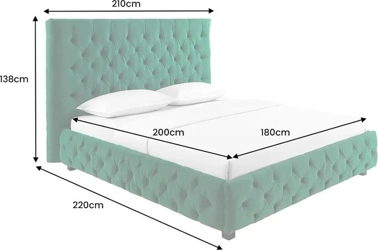 Pat elegant tapitat cu catifea verde inchis, PARIS CHESTERFIELD 180x200cm