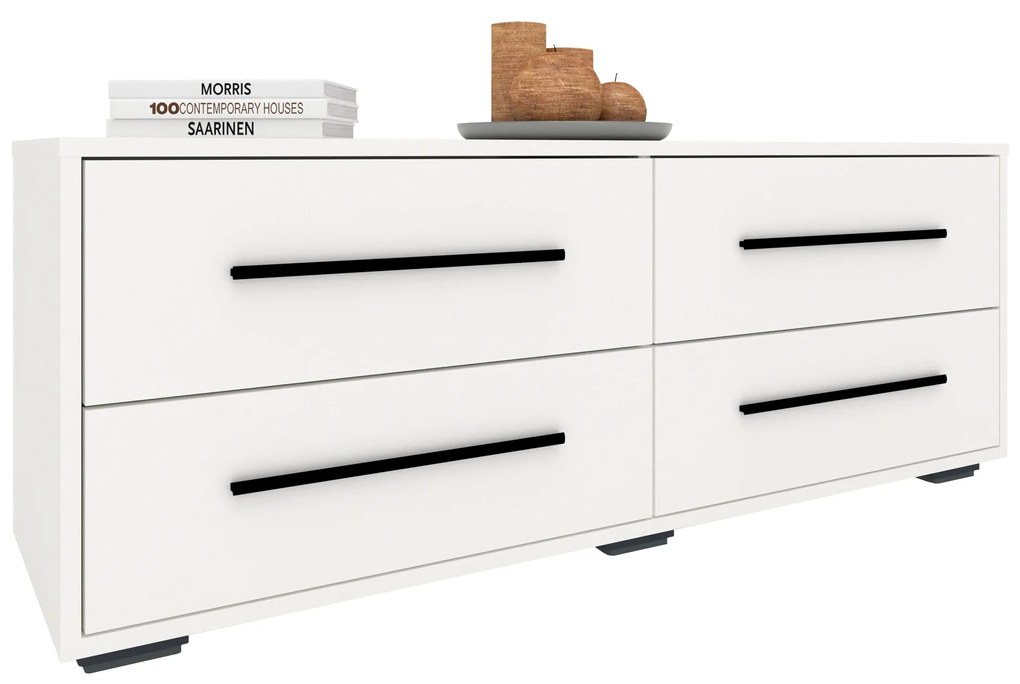 Comoda TV Siena, 4 Sertare, Alb, 120 x 35 x 45 cm