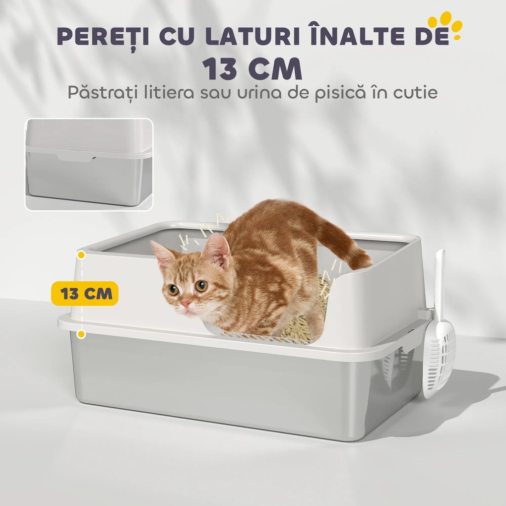 PawHut Litieră Inox, Bord Detasabil, Antimiros | Aosom Romania