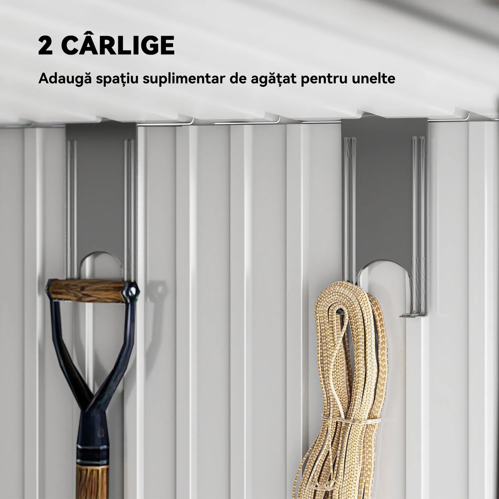 Outsunny Căsuță de Grădină pentru Unelte cu Bază, Ferestre, Încuietoare și Ușă Culisantă, 195x122x181,5/160 cm, Verde | Aosom Romania