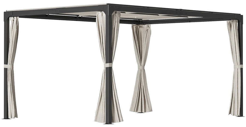 Outsunny Foisor cu pergola 3 x 3 (m) cu acoperis extensibil, Adapost cu copertina cu pergola retractabila cu perdele, Cadru din aluminiu pentru gradina, peluza, curte si terasa, bej | Aosom Romania