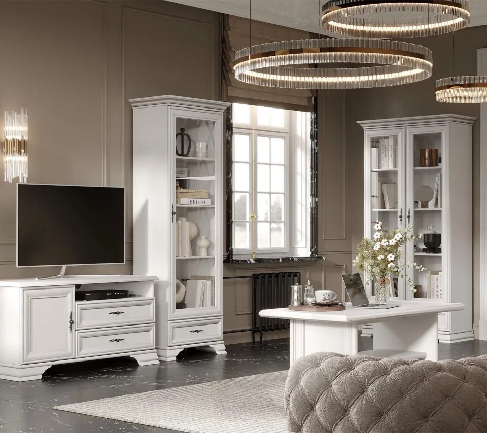 Vitrina Idento, 1 Usa 1 Sertar, H 210 CM, MDF Alb Alpin