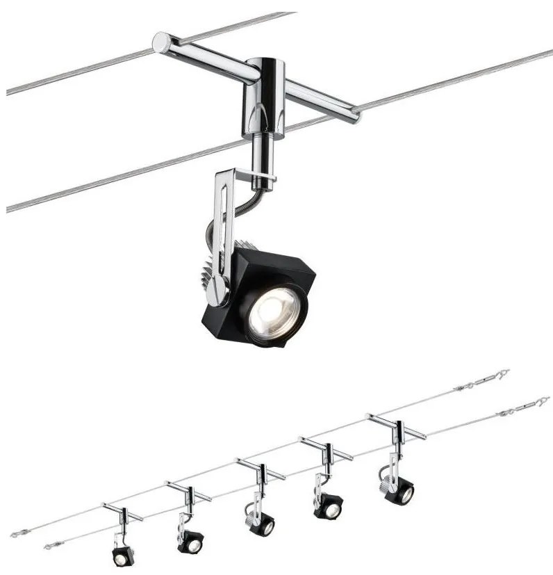 SET 5x lustră pe cablu Paulmann 94081 LED/5W 230V negru