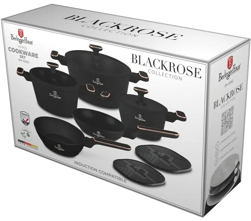 BerlingerHaus Set de vase cu suprafață din titan Black Rose, 10 piese