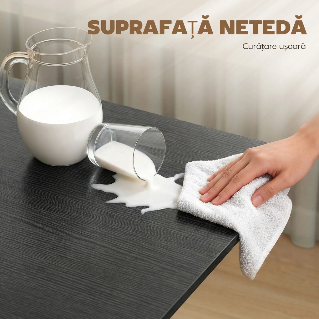 HOMCOM Masă de Dining Pliabilă, Masă de Bucătărie Rabatabilă cu Roți cu Frână pentru 4-6 Persoane, Birou Compact cu Cadru din Oțel, pentru Living, 120x80x73 cm, Negru cu Efect de Lemn | Aosom Romania