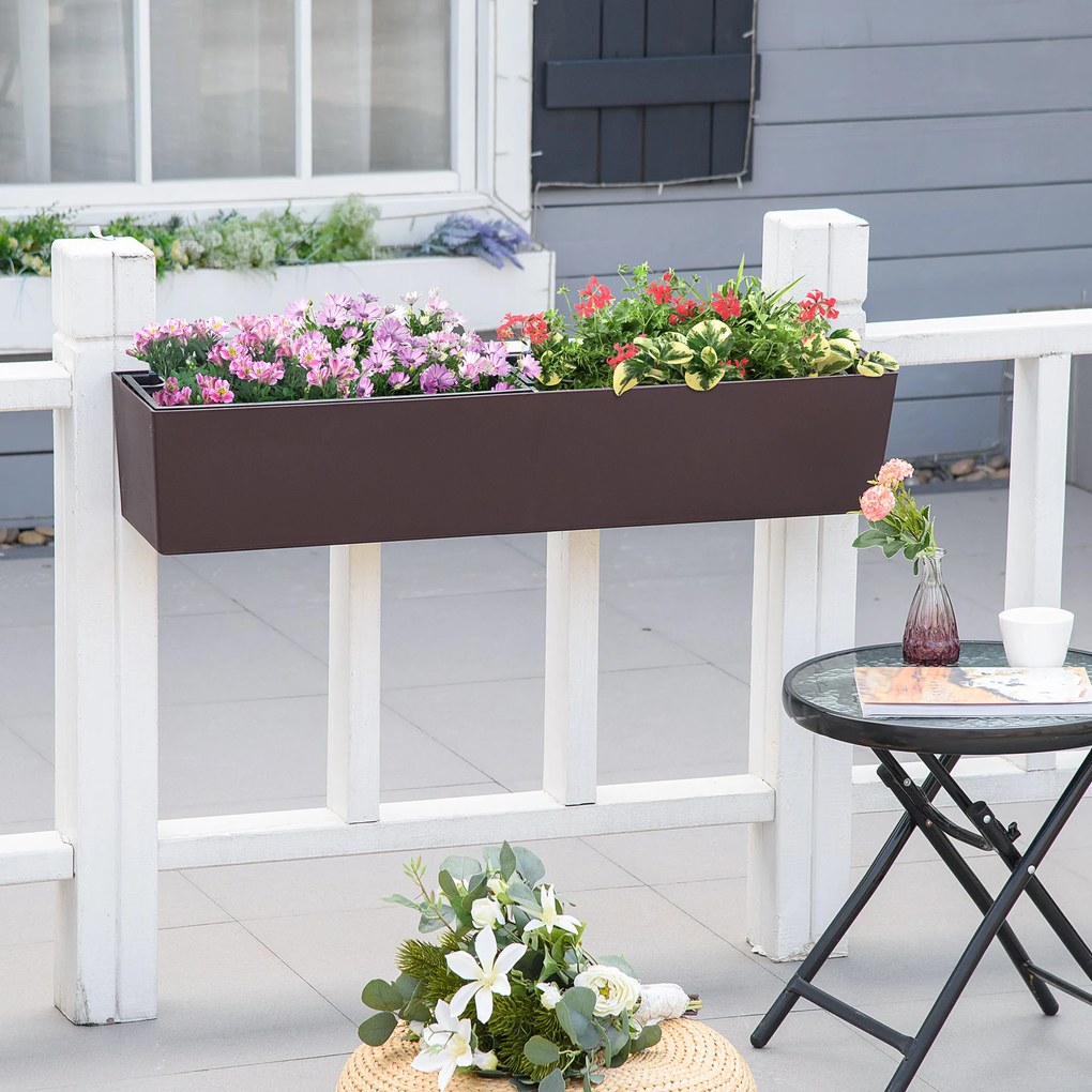 Jardiniera de Balcon Outsunny cu Carlig pentru Balustrada Reglabila, Indicator Nivel Apa si Disc cu Auto-Irigare, 99x18x19cm