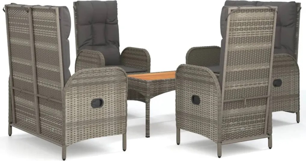 vidaXL Set mobilier de grădină cu perne, 5 piese, gri, poliratan