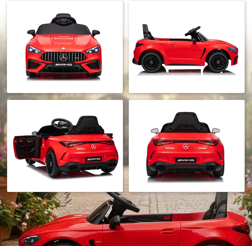 AIYAPLAY Mașină electrică pentru copii, Mercedes-Design, motoare 12V, telecomandă, lumini LED, muzică, pentru copii 3-6 ani, Roșu | Aosom Romania