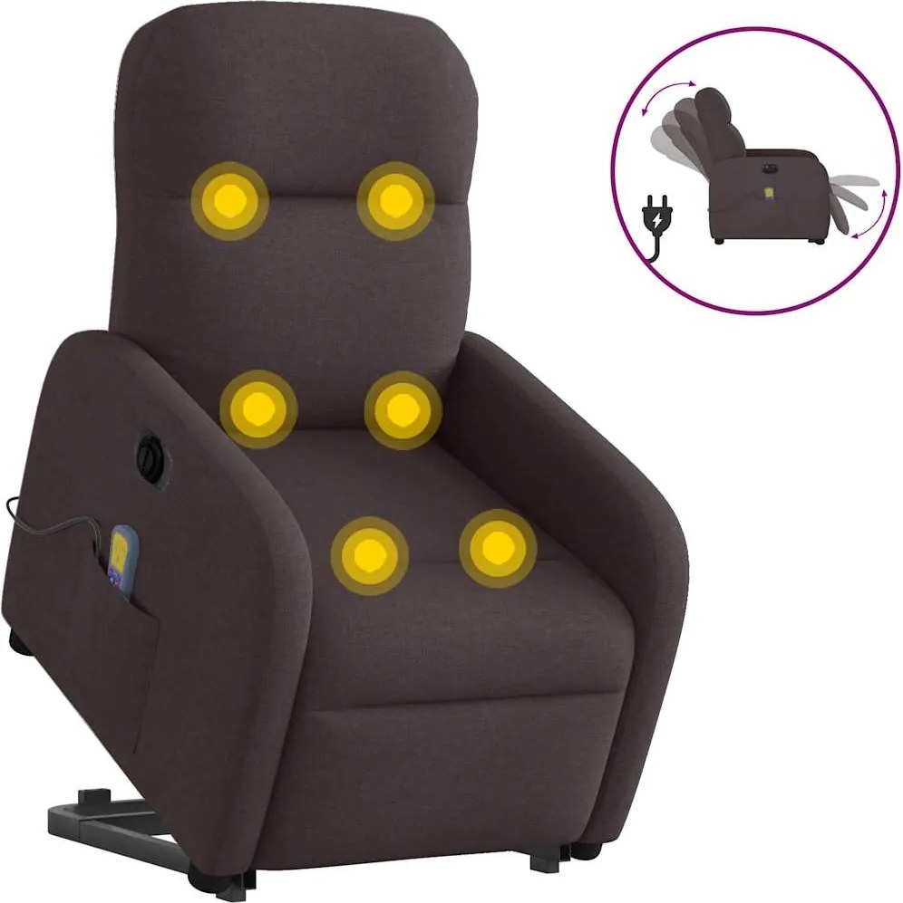 vidaXL Fotoliu electric masaj rabatabil cu ridicare maro închis textil