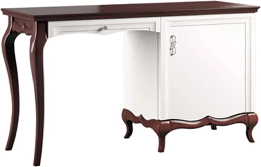 Birou lemn masiv nuc Milan Alb-, 136,3 × 48 × 78,2 cm - stanga