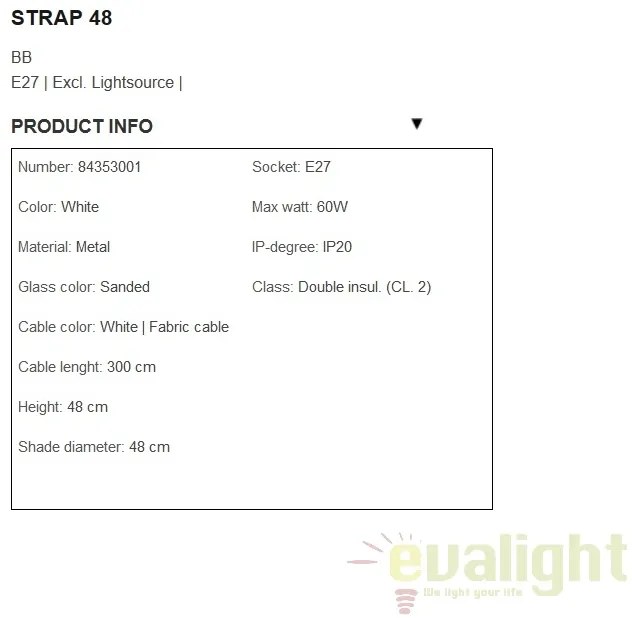 Lustra / Pendul design nordic Strap 48 alb 84353001 DFTP