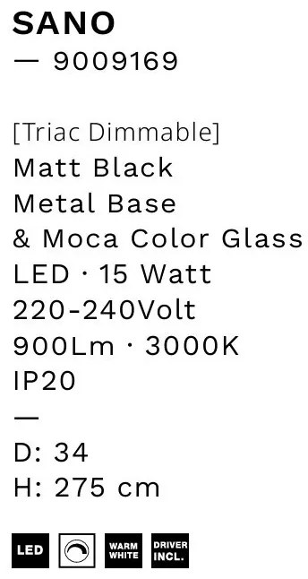 Lustra moderna cu 5 pendule LED, Metal, Sticla, Moca, SANO