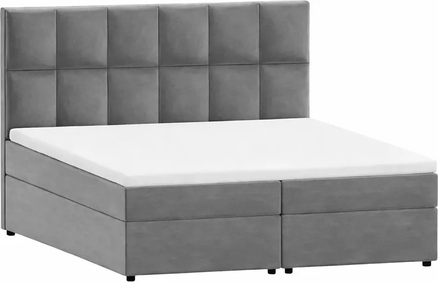 Pat boxspring gri cu spațiu de depozitare 200x200 cm Flip – Ropez