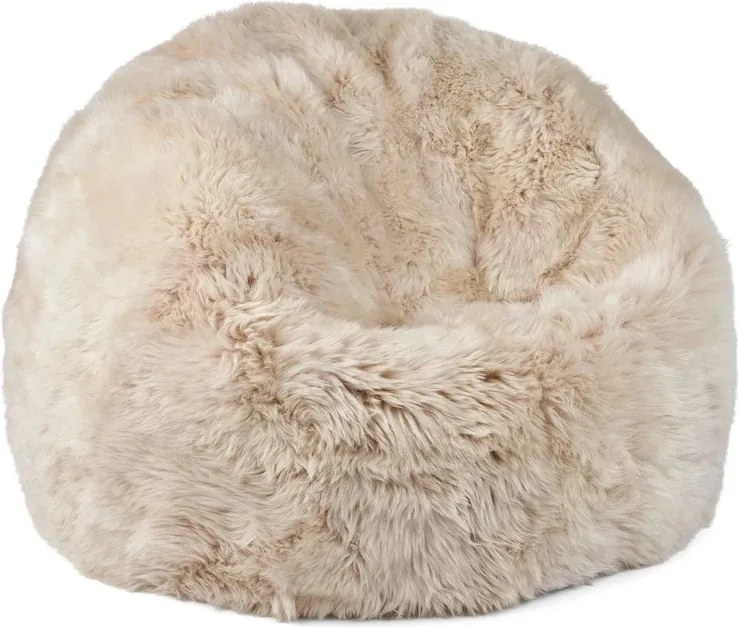 Puf rotund din blană naturală de oaie, crem, cu fir lung, 92 x Ø 93 cm, „Linen L”