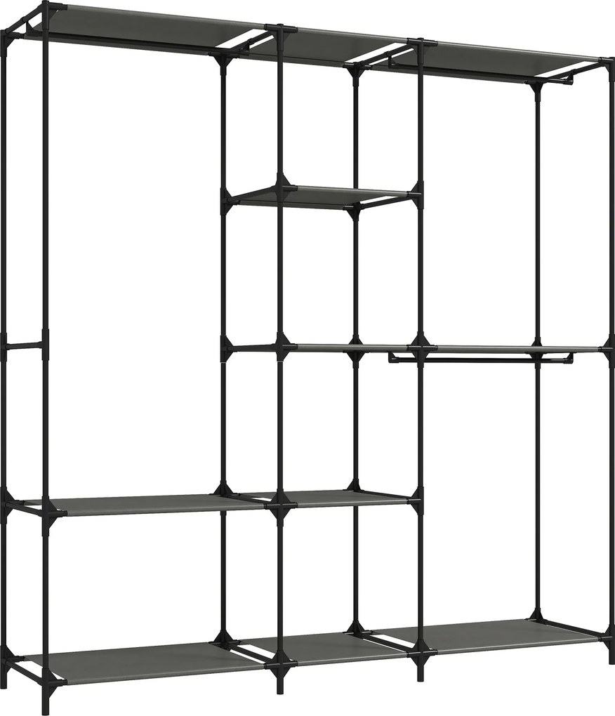 HOMCOM Dulap Textil Compact cu 3 Bare pentru Umerașe, 5 Rafturi și Structură din Oțel, 182 x 43 x 182 Cm, Negru | Aosom Romania