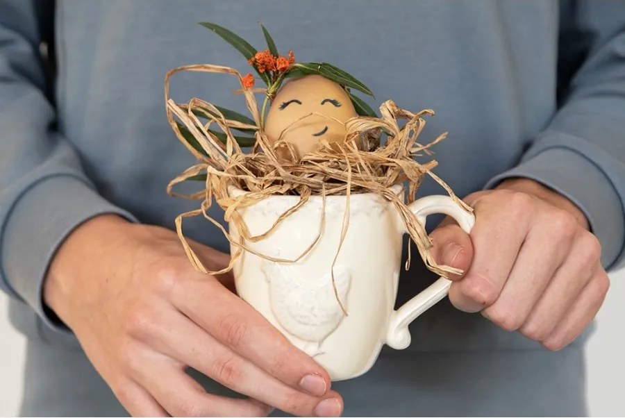 Cană din ceramică, bej, model găină, 225 ml