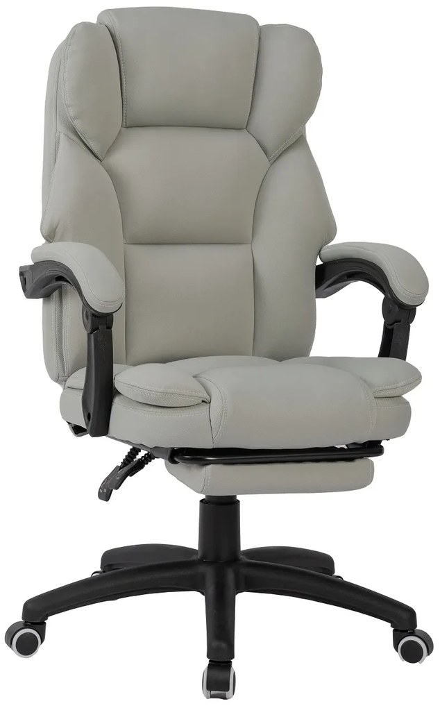 Scaun directorial, Masaj si Incalzire in 7 puncte, spatar rabatabil, suport pentru picioare, material textil premium, Gri