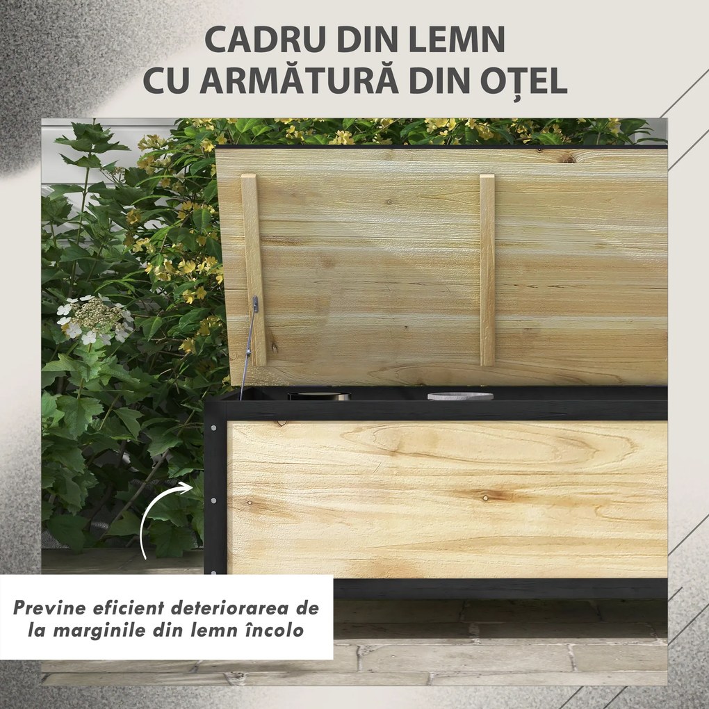 Outsunny Cutie de Depozitare pentru Exterior 121L cu Roți, Organizator din Lemn cu Armătură de Oțel, Maro | Aosom Romania