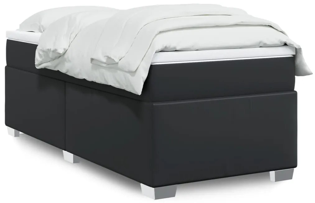 vidaXL Pat continental cu saltea, negru, 80x200 cm, piele ecologică