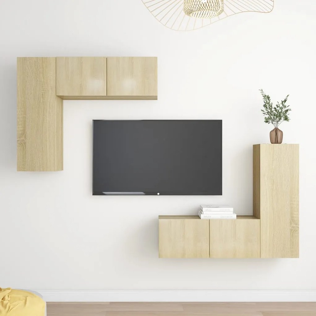 vidaXL Set de dulapuri TV, 4 piese, stejar sonoma, lemn prelucrat
