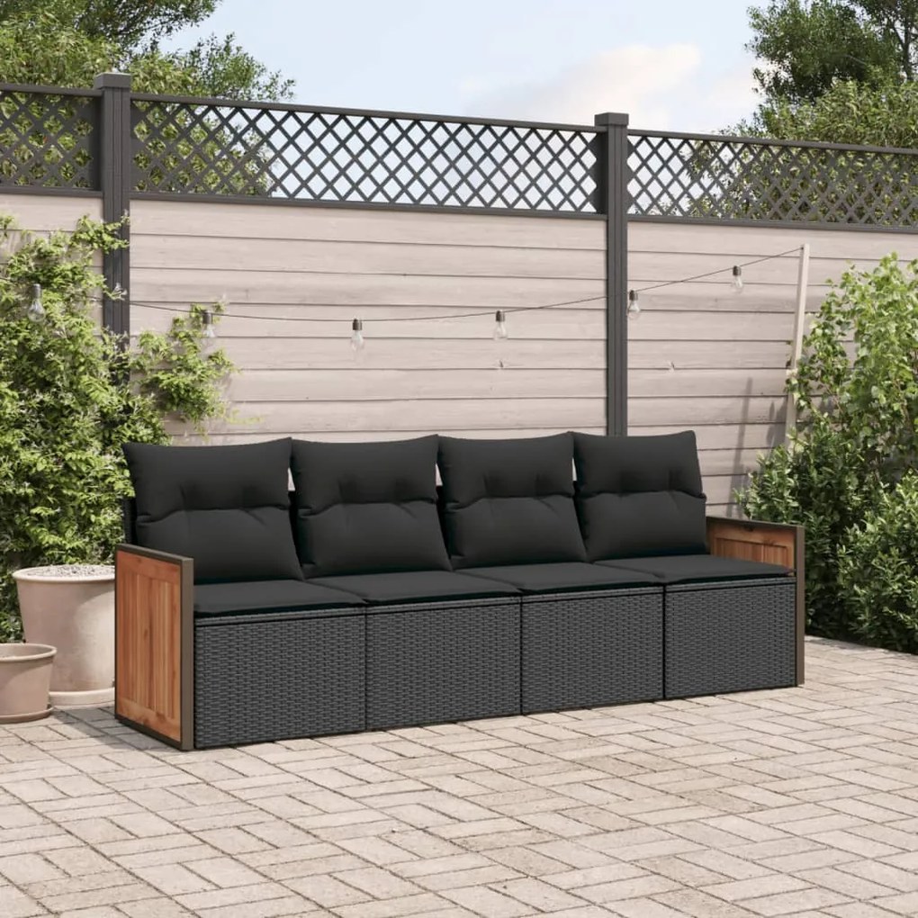 vidaXL Set mobilier de grădină cu perne, 4 piese, negru, poliratan
