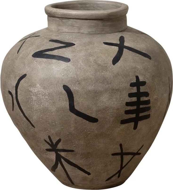 Vas decorativ din terracotta cu motive tribale , H60 cm , "Ritual"