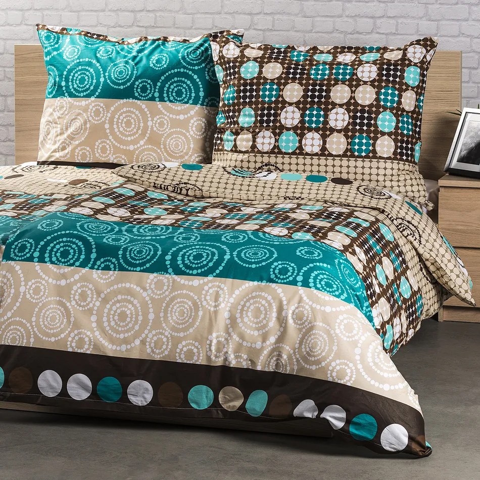 Lenjerie pat 2 pers. Circles, bumbac, 220 x 200 cm, 2 buc. 70 x 90 cm, 220 x 200 cm, 2 buc. 70 x 90 cm