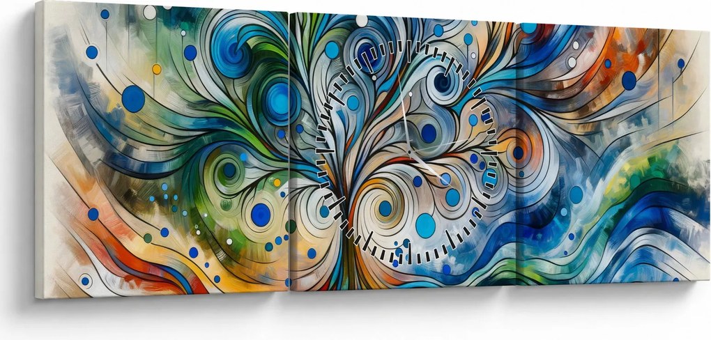 Tablou – Arbore energetic colorat (cu ceas) (90x30 cm)