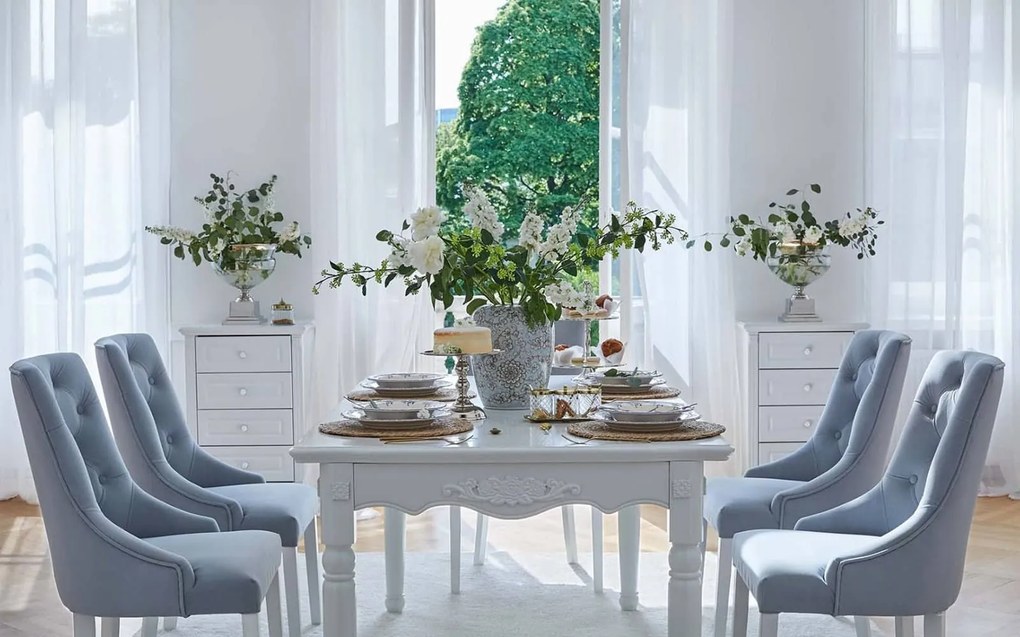 Masă lemn masiv alb dining extensibilă Elizabeth 190/, 240 × 100 × 80 cm