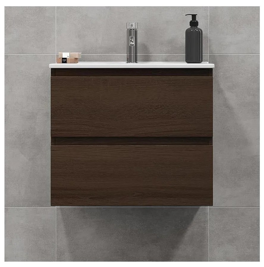Dulap de baie HENRY cu lavoar, 61 cm, nuc