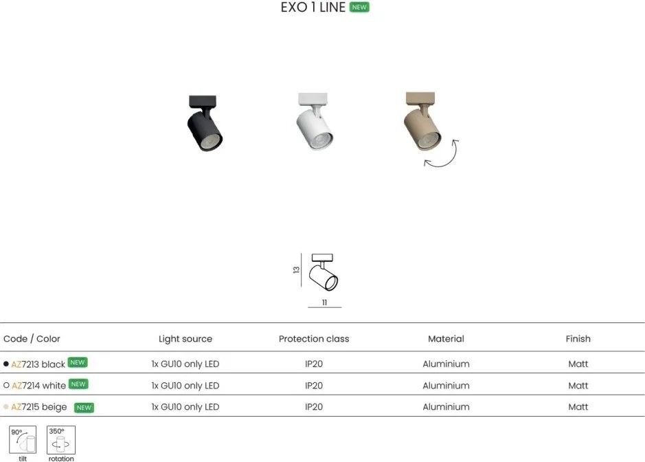 Spot aplicat directionabil de tavan/plafon EXO 1 LINE alb