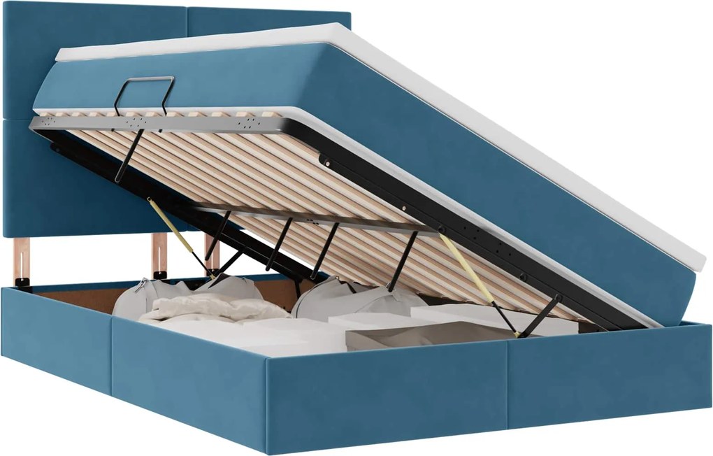 vidaXL Pat cu saltea și LED Albastru închis 140 x 200 cm Catifea