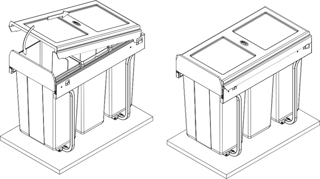Cos gunoi incorporabil GTV Practi Eco, colectare selectiva, pentru corp de 450 mm, gri antracit, 2 x 10 l + 1 x 20 l Gri antracit, Plastic, L:415 mm;